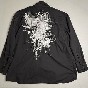 Y2K Jordan Craig XXXL 3XL Mens Shirt Black Long Sleeve Button Front Embroidered